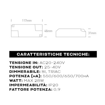 Alimentatore Led dimmerabile TRIAC Corrente Costante