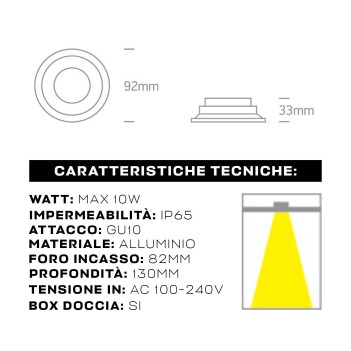 Portafaretto da incasso impermeabile rotondo bianco con attacco GU10