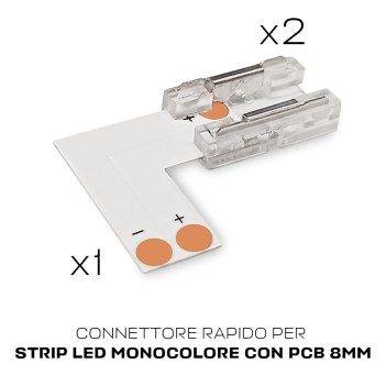 Connettore angolare per strip led 2 canali 8mm - Installazione Rapida