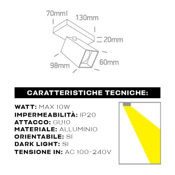 Faretto da Soffitto con Attacco GU10 Serie RETRO SQUARE D60x60 Spotlight Applique da Muro Colore Bianco