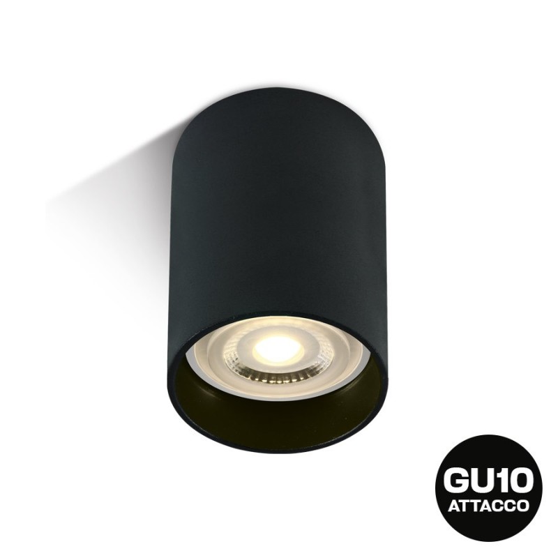 Faretto da Soffitto con Attacco GU10 Serie SLIM CYLINDER 100mm D56 Spotlight Colore Nero