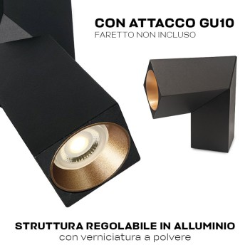 Ceiling Spotlight with GU10 Connection ADJ SQUARE Series 196mm D58x58 Adjustable Spotlight Black