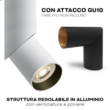 Faretto da Soffitto con Attacco GU10 Serie ADJ CYLINDER 196mm D57 Spotlight Orientabile Colore Nero