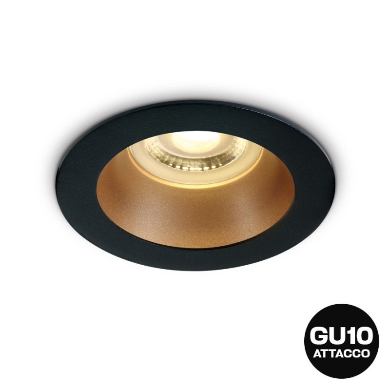 Round recessed spotlight holder with GU10 socket IP20 hole 70 mm CHILL-OUT SERIES Desing Dark Light black with gold reflector