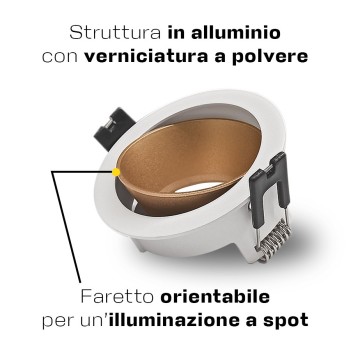 Round recessed spotlight with GU10 socket IP20 hole 70mm CHILL-OUT SERIES Desing Dark Light adjustable white and gold reflector