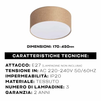 Lampada decorativa da Soffitto in tessuto con attacco E27 colore CREMA