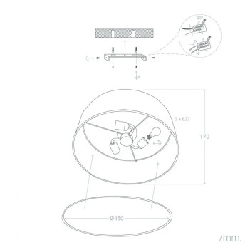 Lampada decorativa da Soffitto in tessuto con attacco E27 colore CREMA