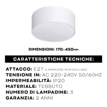 Lampada decorativa da Soffitto in tessuto con attacco E27 colore Bianco