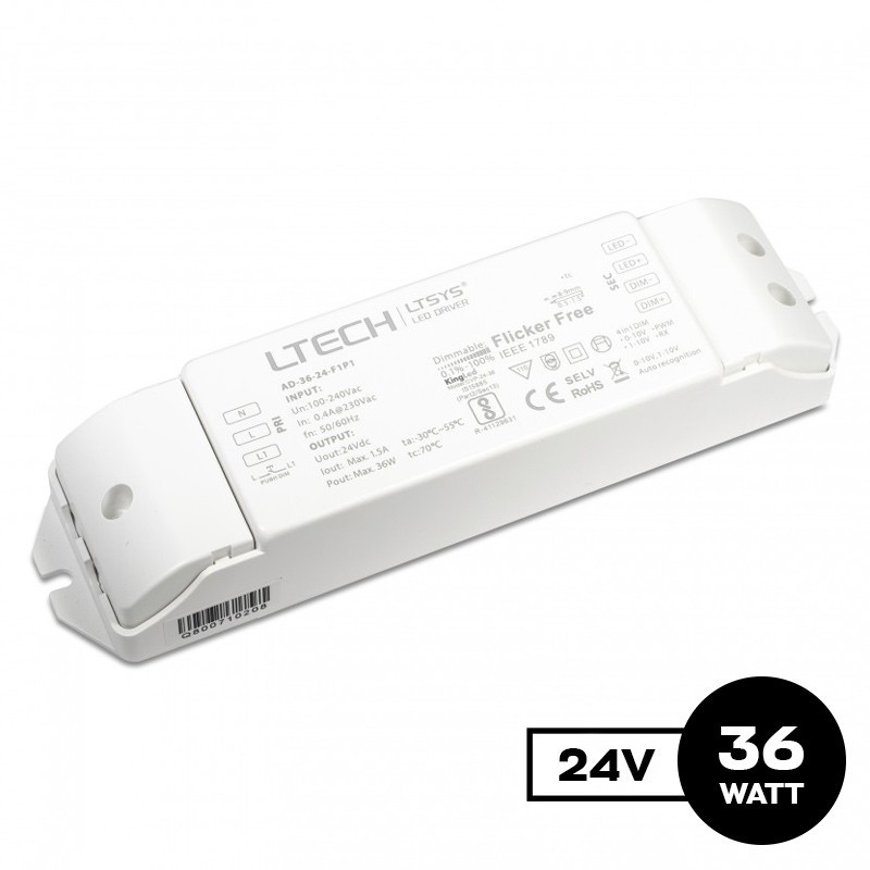 Alimentatore 36W 24V Dimmerabile PUSH, 0-10V - LTech AD-36-24-F1P1 Alimentatore 36W 24V Dimmerabile PUSH, 0-10V - LTech AD-36-24-F1P1