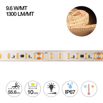 Sauna and Extreme Temperature Led Strip 48W 6500lm 24V IP67 PCB 10mm 640 smd