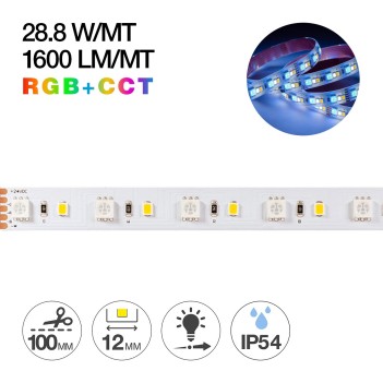 RGB+CCT Led Strip 144W 24V IP54 PCB 12mm Multicolour and Dual