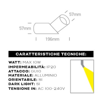 Faretto da Soffitto con Attacco GU10 Serie ADJ CYLINDER 196mm D57 Spotlight Orientabile Colore Bianco