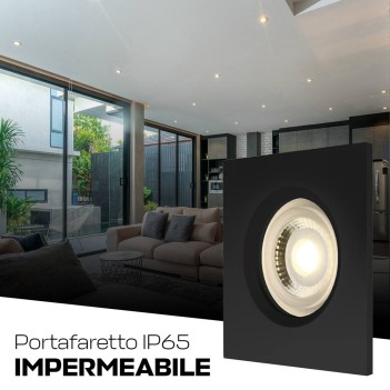 Portafaretto da Incasso quadrato nero impermeabile IP65 Foro 68mm