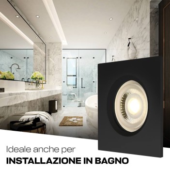 Portafaretto da Incasso quadrato nero impermeabile IP65 Foro 68mm