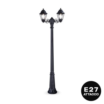 Lampione da giardino Fumagalli stile classico IP55 con attacco E27 - Nero con doppio punto luce