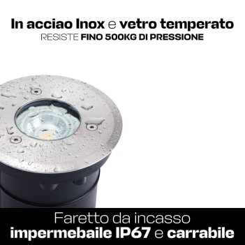 Segnapasso da incasso calpestabile/carrabile IP67 Foro 99 acciaio Inox