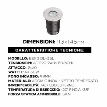 Recessed Downlight with GU10 socket Walkable and Waterproof IP67 Hole 99 mm SERIE Berg - Chrome plated stainless steel