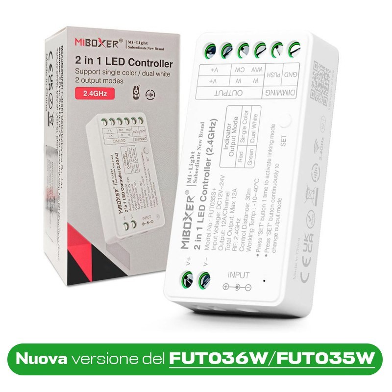 MiBoxer Mi Light FUT035S+ Ricevitore RF per Strip Led Monocolore e CCT Dual White 12/24V MiBoxer Mi Light FUT035S+ Ricevitore RF per Strip Led Monocolore e CCT Dual White 12/24V