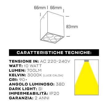 SQUARE| Faretto da Soffitto 10W 3000K IP20 Spotlight rettangola bianco