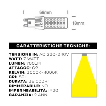 KING LED | LED bulb G9 fitting 7W 700lm warm or natural light