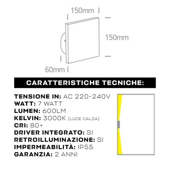 Applique da muro 7W 600lm 3000K serie The Backlight 220V IP54 - Nero retroilluminata