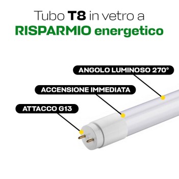 KING LED | Tubo Led T8 90cm Vetro Neon Led 14W 1080lm con attacco G13