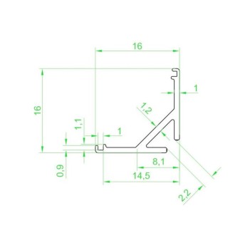 Angular Aluminum Profile 1616 for Led Strip - Anodized 3mt - Complete Kit en