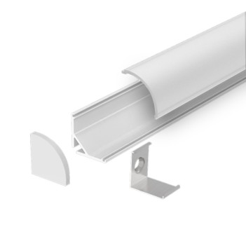 Profilo in Alluminio Angolare 1616 per Striscia Led - Bianco 2mt - Kit Completo