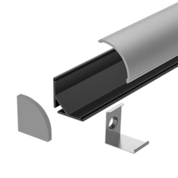 Profilo in Alluminio Angolare 1616 per Striscia Led - Nero 2mt - Kit Completo