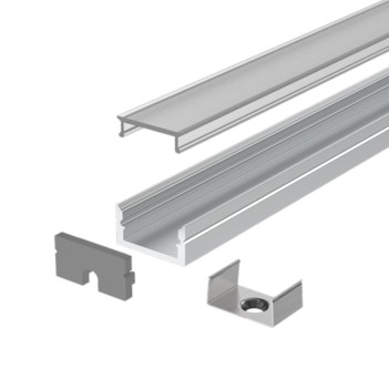 Profilo in Alluminio piatto 1809 2 mt per Striscia Led - Kit Completo