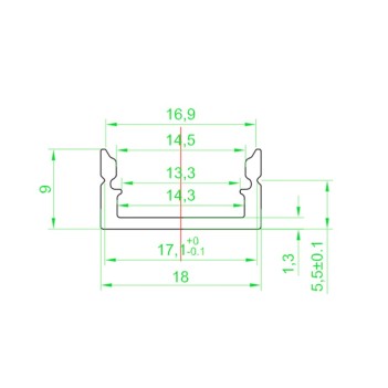 Profilo in Alluminio piatto 1809 2 mt per Striscia Led - Kit Completo