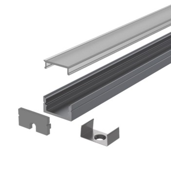 1809 Aluminium Profile for Led Strip - titanium 2mt - Complete Kit en