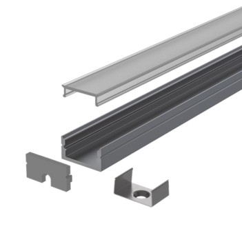 Profilo in alluminio piatto titanio da 2 mt per Strip Led - Kit Completo