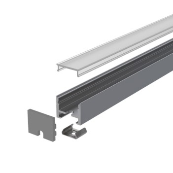 1814 Aluminium Profile for Led Strip with possibility of magnetic installation - Titanium 2mt - Complete Kit