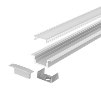 Profilo in Alluminio da Incasso 2609 per Striscia Led - Bianco 2mt - Kit Completo