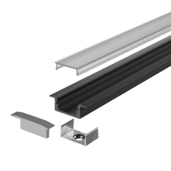 2609 Recessed Aluminium Profile for Led Strip - black 2mt - Complete Kit