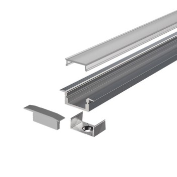Profilo in Alluminio da Incasso 2609 per Striscia Led - Titanio 2mt - Kit Completo