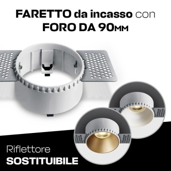 Portafaretto da incasso con attacco GU10 IP20 con foro 90mm Trimless