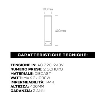 BOLLARD Garden Socket Column 40cm 2 Schuko 1000W - Anthracite