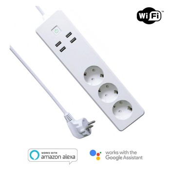 Multi-Socket Smart WiFi 16A 3x Schuko + 4x USB - Compatible with Alexa