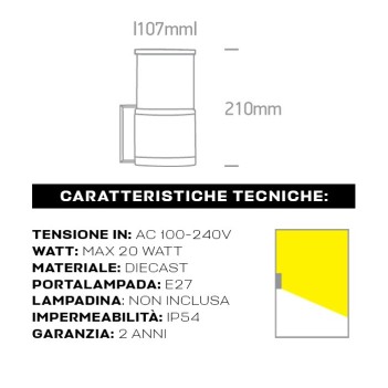 Applique da muro con attacco E27 serie Tube 220V IP54 -