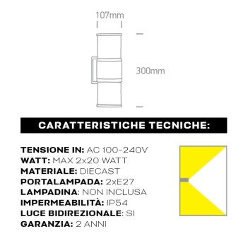 Applique da muro con attacco E27 serie Tube 220V IP54 -