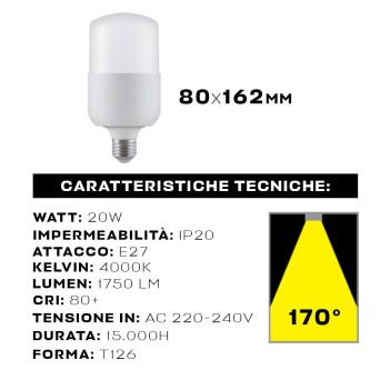 Led Bulb T126 Bulb E27 20W 1750lm 4000K en