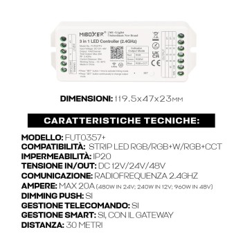 MiBoxer Mi Light FUT037P+ Ricevitore RF 20A per Strip Led