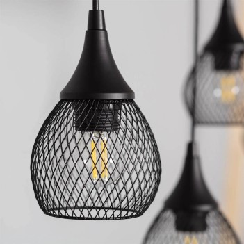 Led pendant lamp Series WOOD E27 socket - Black metal and wood chandelier en