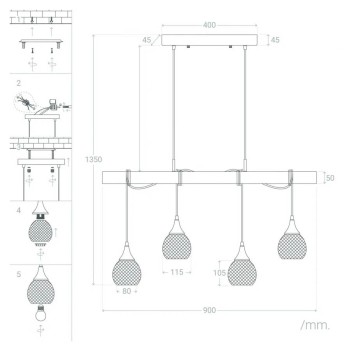 Led pendant lamp Series WOOD E27 socket - Black metal and wood chandelier en