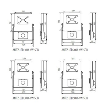 Outdoor LED Floodlight Black 20W 1600lm IP44 with Motion Sensor and Twilight ANTOS-SE-20