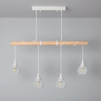 Led pendant lamp Series WOOD E27 socket - White metal and wood chandelier en