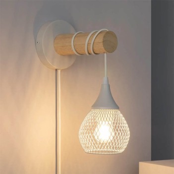 Led wall lamp Series WOOD E27 socket - White metal and wood wall lamp en