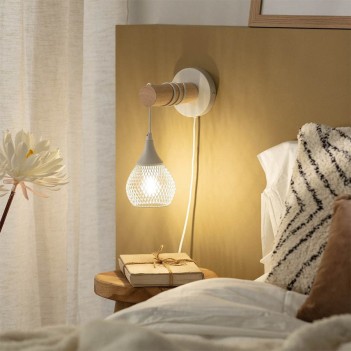 Led wall lamp Series WOOD E27 socket - White metal and wood wall lamp en
